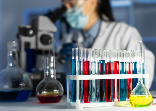 Close up scientist wearing mask