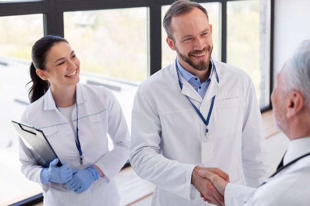 Close up scientist with coats