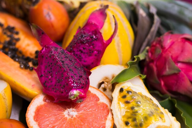Close-up selection of delicious exotic fruits