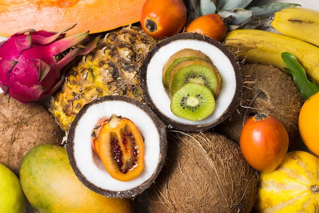 Close-up selection of exotic fruits ready to be served