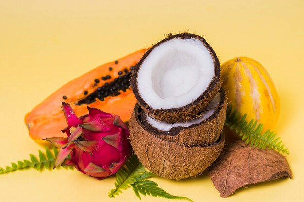 Close-up selection of exotic fruits on the table