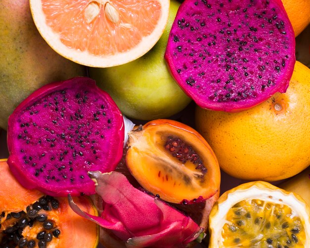 Close-up selection of tropical fruits