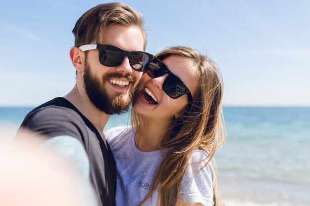 Close-up self-portrait of cute couple