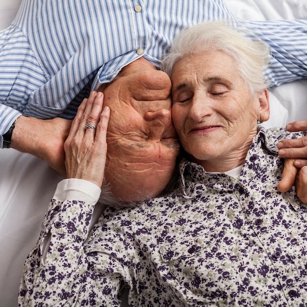 Close-up senior couple together in love