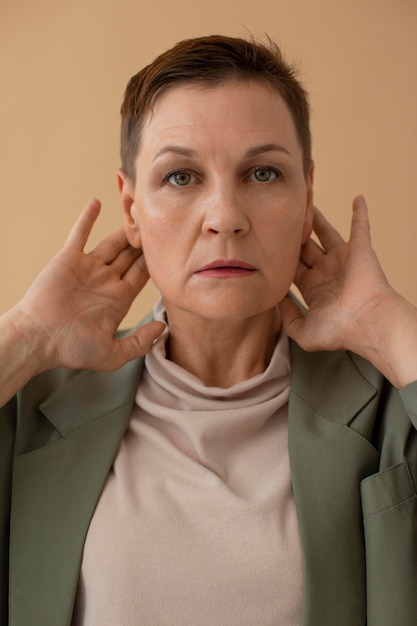 Close up senior woman posing