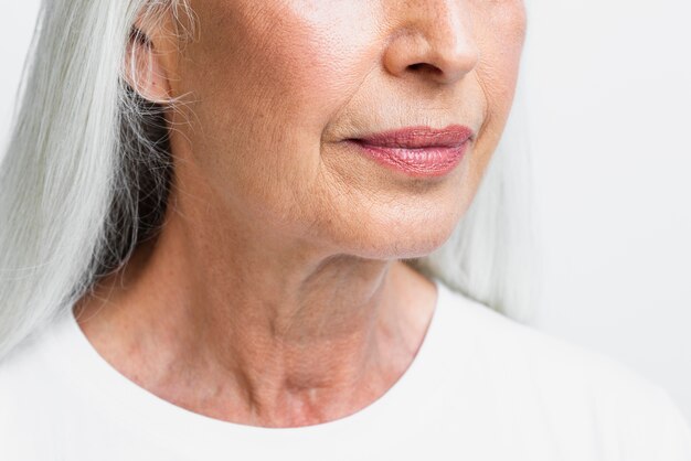 close-up senior woman with clean face