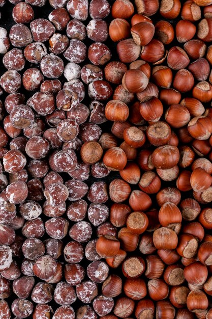 Close-up shelled hazelnuts. horizontal