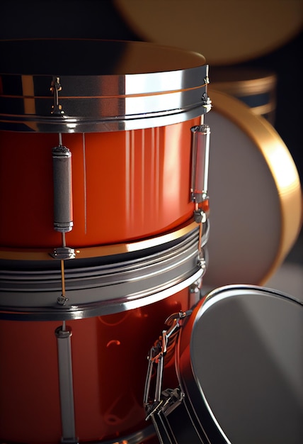 Free photo close up of shiny metallic drum kit on stage generative ai