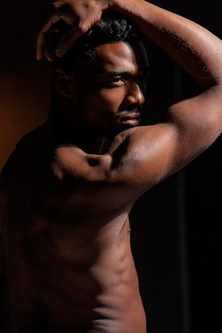 Free Photo close-up shirtless model posing