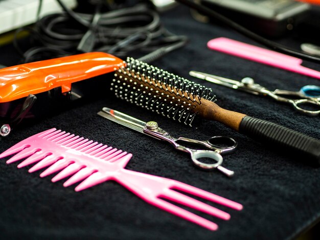 Close-up shot of accessories for barber shop