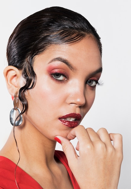 Close-up shot attractive young woman starring