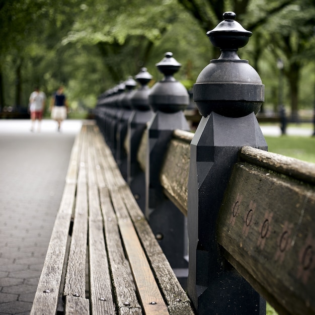 Close up shot of a bench in Central Park, New York