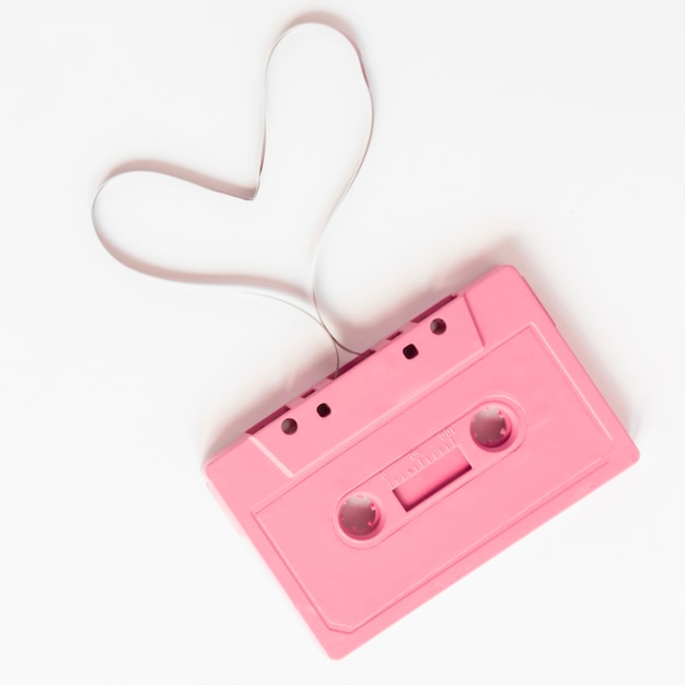 Close-up shot of pink cassette on white background