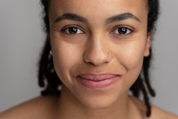 Close up on skin pores during face care routine