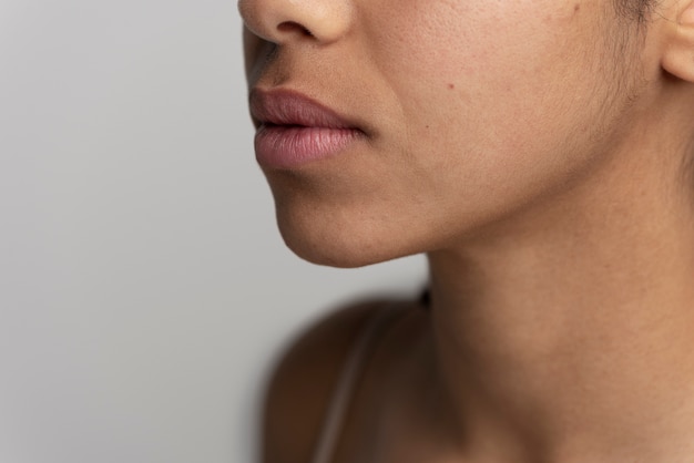 Close up on skin pores during face care routine