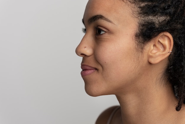 Close up on skin pores during face care routine