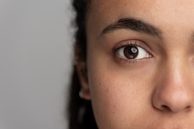 Close up on skin pores during face care routine