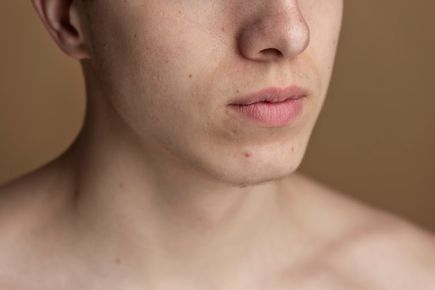 Close up on skin pores during face care routine