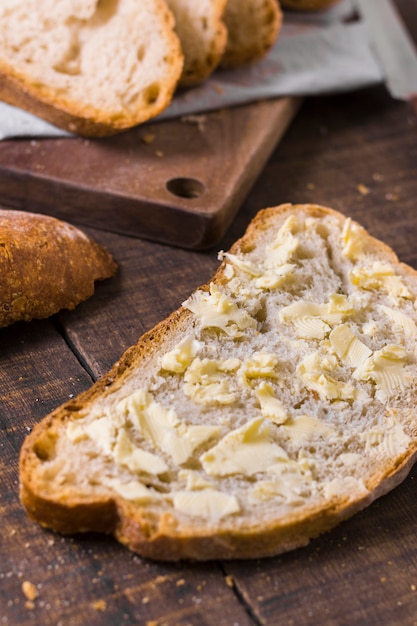Close-up slice of bread with butter