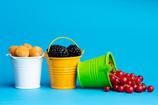 Close-up of small buckets with berries