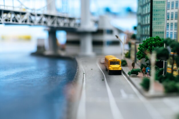 Close up of small cars model on the road, traffic conception.