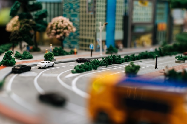 Free photo close up of small cars model on the road, traffic conception.