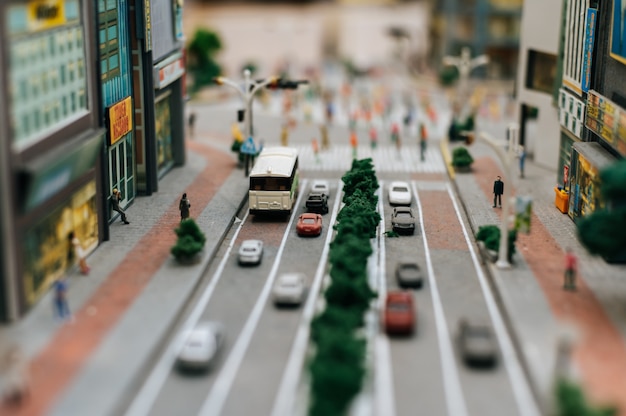 Close up of small cars model on the road, traffic conception.