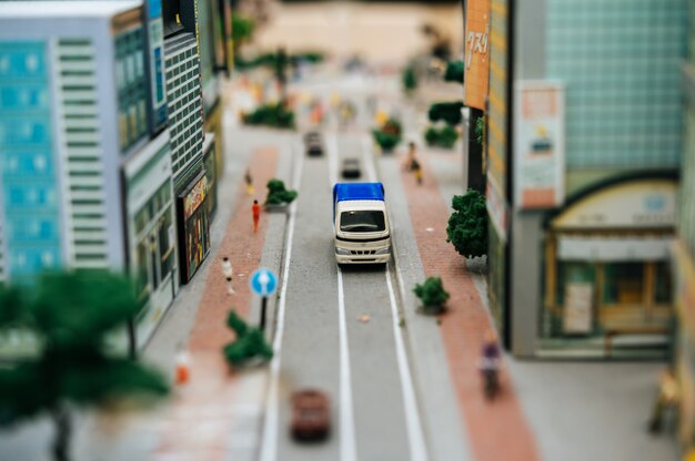 Close up of small cars model on the road, traffic conception.