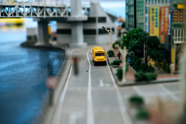 Close up of small cars model on the road, traffic conception.