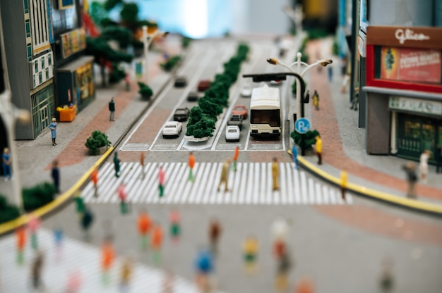 Close up of small cars model on the road, traffic conception.