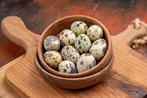 Close up on small fresh eggs in rustic decor