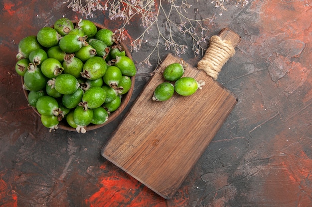 Close up on small vitamin bomb fresh feijoas fruits