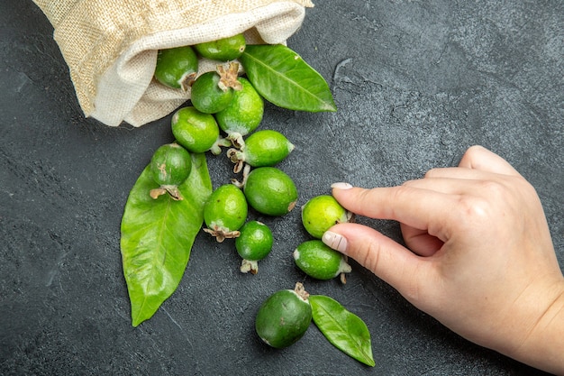 Close up on small vitamin bomb fresh feijoas fruits