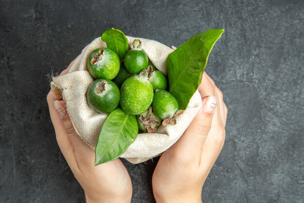 Close up on small vitamin bomb fresh feijoas fruits