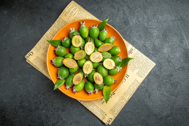 Close up on small vitamin bomb fresh feijoas fruits