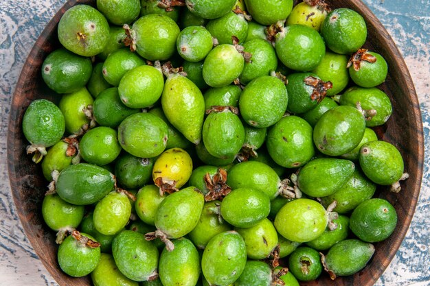 Close up on small vitamin bomb fresh feijoas fruits