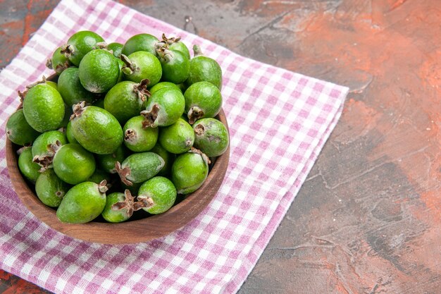 Close up on small vitamin bomb fresh feijoas fruits