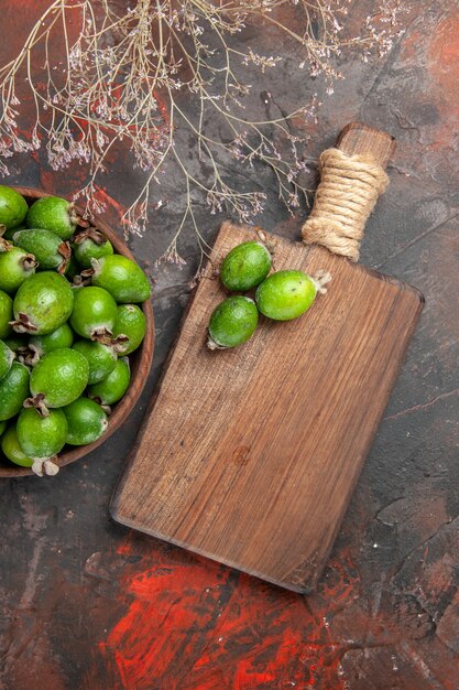 Close up on small vitamin bomb fresh feijoas fruits