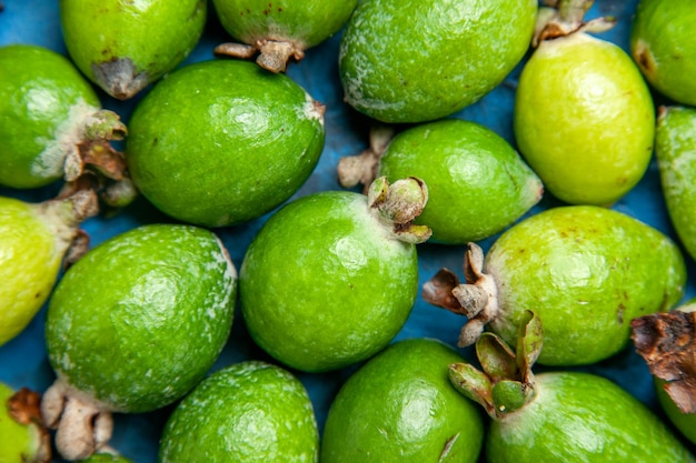 Close up on small vitamin bomb fresh feijoas fruits