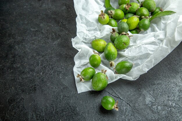 Close up on small vitamin bomb fresh feijoas fruits