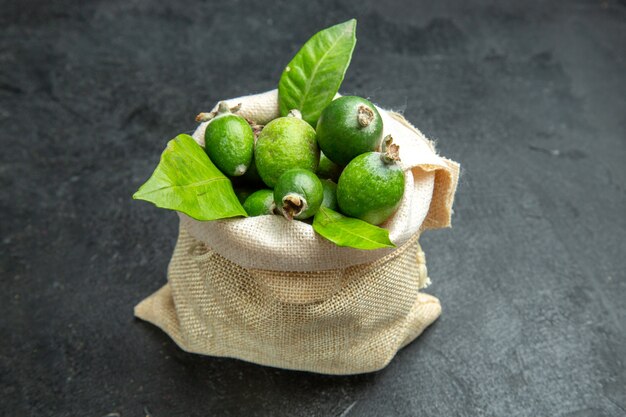 Close up on small vitamin bomb fresh feijoas fruits