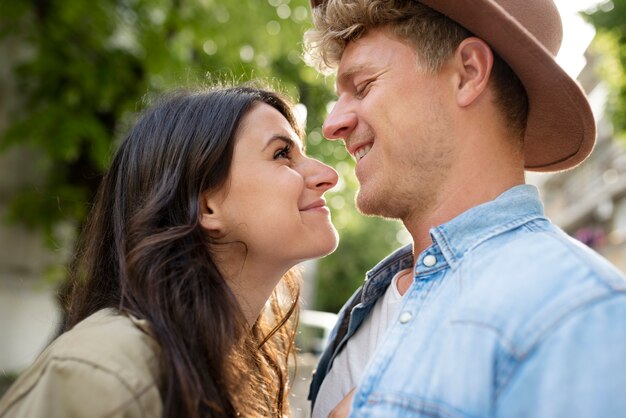 Close up smiley couple outdoors