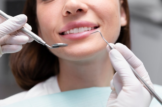 Close up smiley patient at appointment