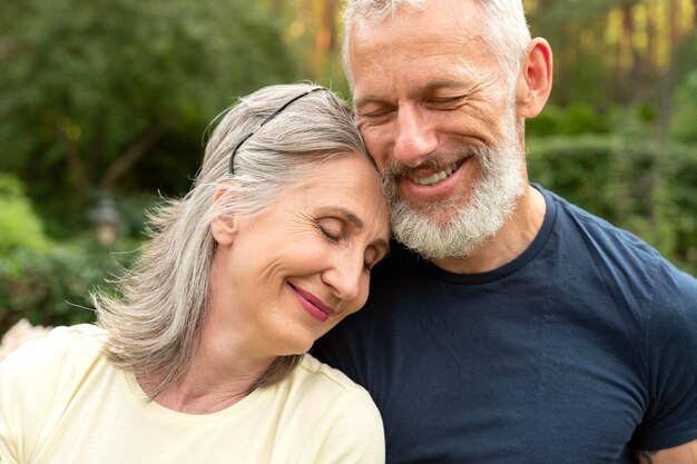 Close up smiley senior couple