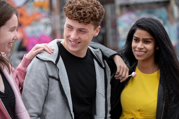 Close up smiley teens hanging out