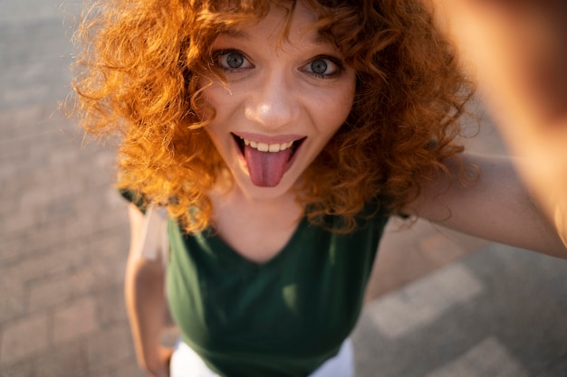 Close up smiley woman posing