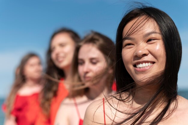 Close up smiley women outdoors