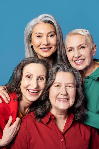 Close up smiley women posing together