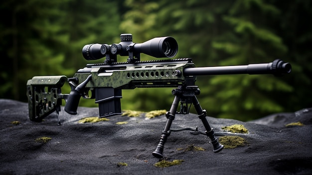 close up on sniper gun set in nature
