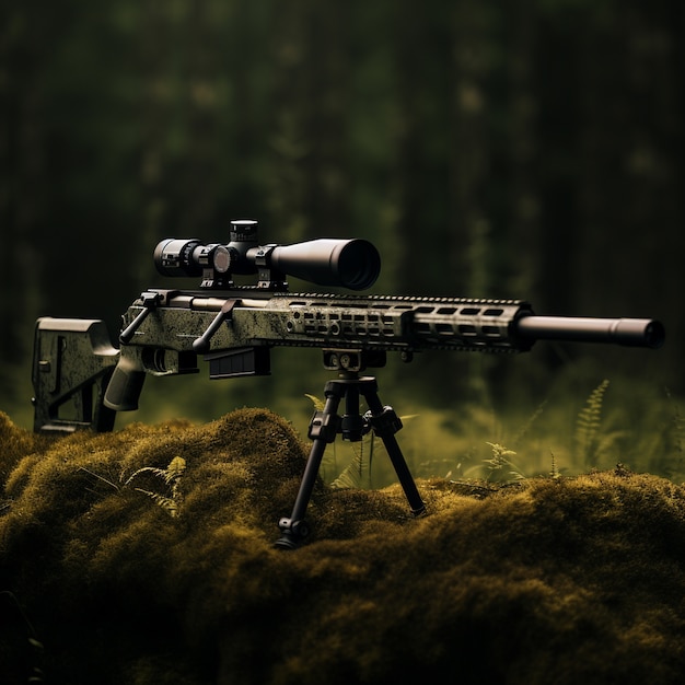 Free photo close up on sniper gun set in nature